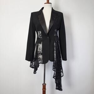 Gracia Black Lace Asymmetrical Blazer Jacket Size Small